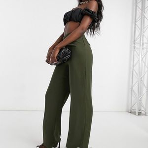Olive green 100% silk pants